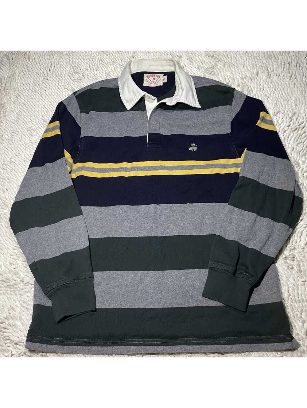 Brooks Brothers Rugby Polo Gray Navy Green S Long Sleeve Striped Colorblock